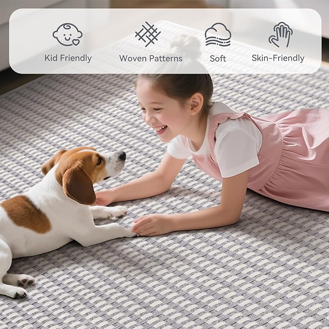 YDKGL Boho Washable Area Rugs 6x9 ft, Non Slip Area Rug for Living Room, Braided Office Rugs Bedroom Rug Woven Washable Indoor Floor Carpets for Office Dining Bedroom Living Room, Easy to Clean, Gray
