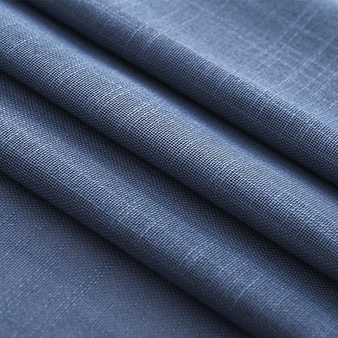 Navy Blue Curtains 120 inch Length for Bedroom Back Tab Light Filtering Semi Sheer Blue Living Room Curtains Linen Cotton Textured Indigo Blue Drapery Panel Modern Aesthetic Decor 60" Wx120" L