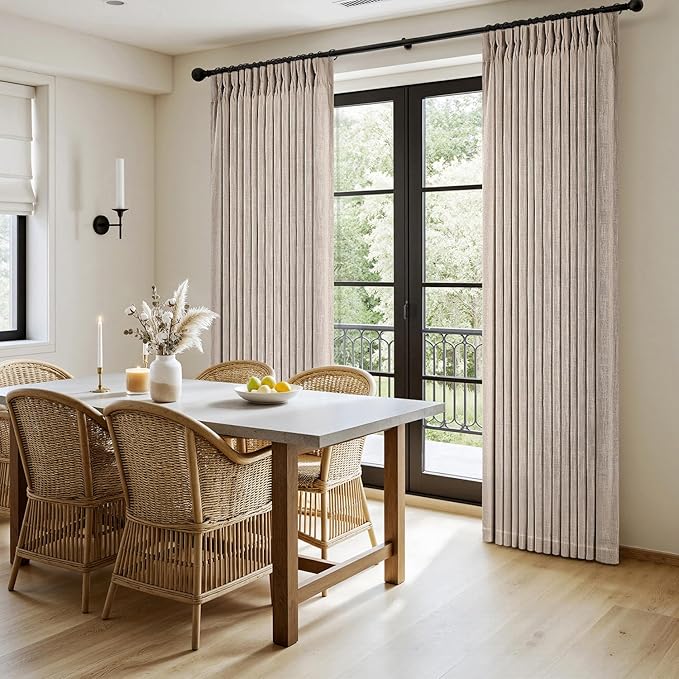 MIULEE Pinch Pleated Thick Linen Curtains 102 Inches Long 2 Panels for Living Room Bedroom, Pinch Pleat Drapes Back Tab Memory Trained Rustic Farmhouse Window Curtains with Hooks&Rings, Taupe