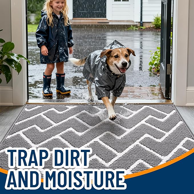 OLANLY Front Door Mat, Non-Slip Rubber Backing, Dirt Resistant and Absorbent, Washable, Easy to Clean Low-Profile Indoor Doormat for Back Door, Entryway, Inside Entrance, 40x32, Grey