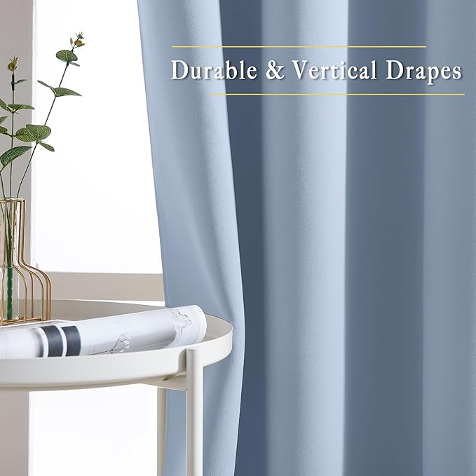 NICETOWN Vintage Blue Blackout Bedroom Curtains 96 inches Long, Grommet Thermal Insulated Room Darkening Window Treatments Sound Reducing for Living Room, W46 x L96, 2 Panels