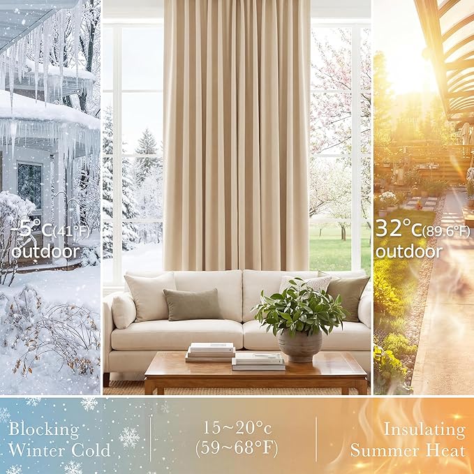 Pony Dance Blackout Curtains for Bathroom - Solid Light Window Decor for Kitchen/Bedroom, RV Drapes for Camper Windows, 34x45 inch, 2 Curtain Panels, Biscotti Beige