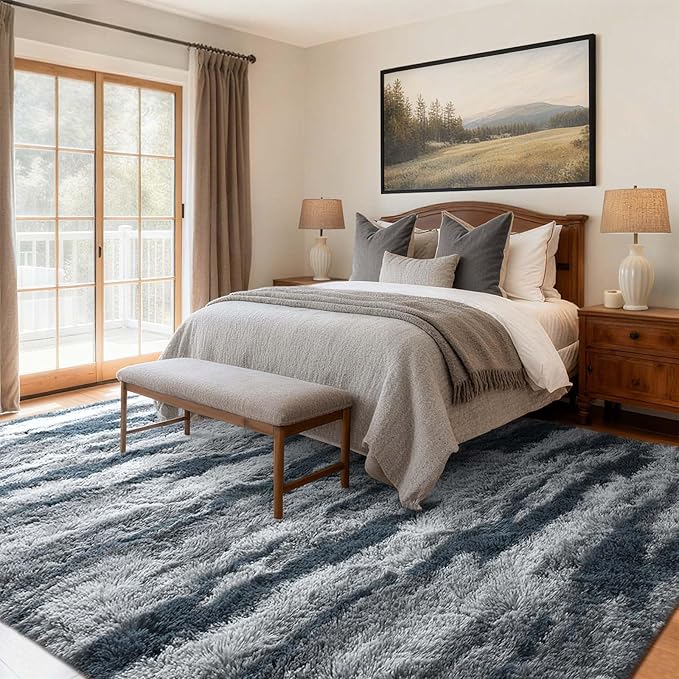 8x10 Ft Extra Large Shag Rugs for Living Room, Tie Dyed Ultra Soft Fluffy Furry Area Rugs for Bedroom Indoor Floor, Aesthetic Carpet for Kids Home Decor (Blue)