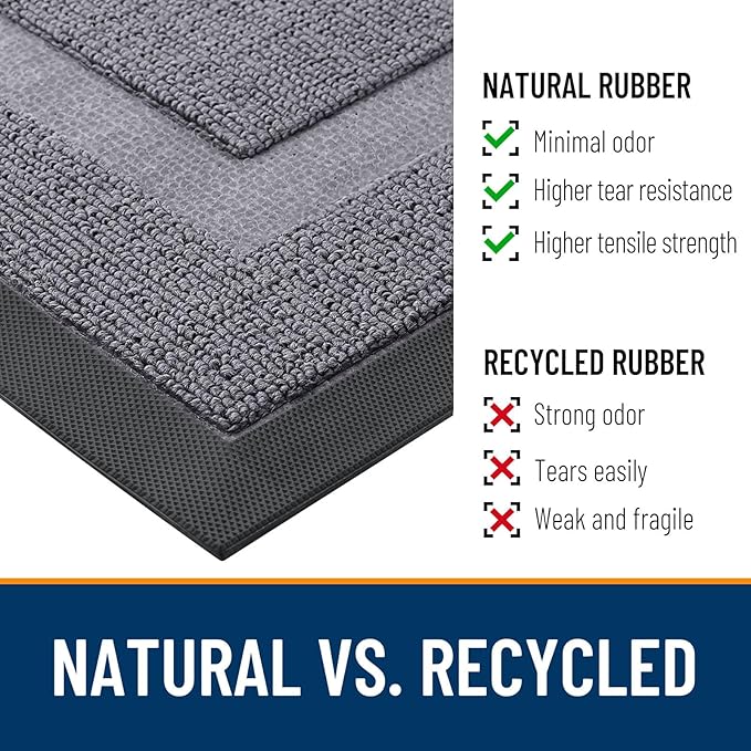 OLANLY Front Door Mat Indoor Outdoor Entrance, Waterproof All-Season, All-Weather Doormat, Sturdy Natural Rubber, Low Profile, Easy Clean Patio Porch Entryway Mat, 59x23, Classic Gray