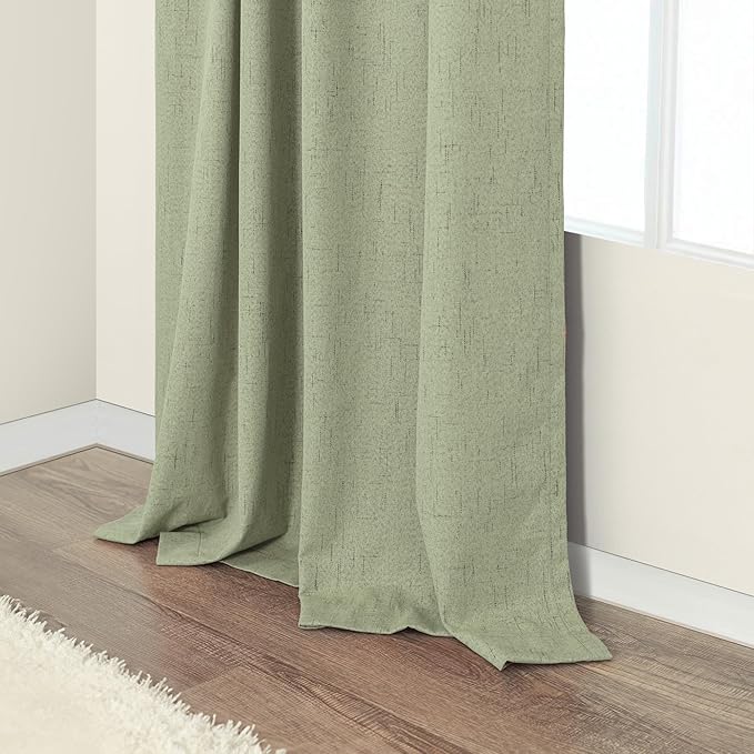 Sage Green Room Darkening Curtains for Bedroom 108 Inch Extra Long 2 Panels Black Out Dark Academia Decor Linen Textured Blocking Light Sage Blackout Curtains for Large Window Ceiling to Floor Length