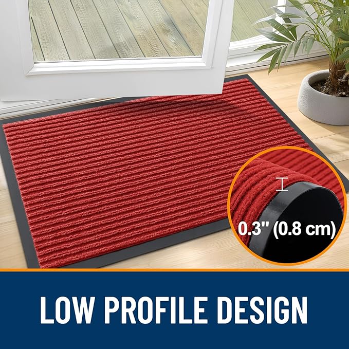 OLANLY Front Door Mat Indoor Outdoor Entrance, 2-Pack 71 x 23 Inch, Waterproof Heavy Duty Doormat, Fade Resistant, Low Profile, Easy Clean Patio Porch Welcome Floor Mats for Entry, Red