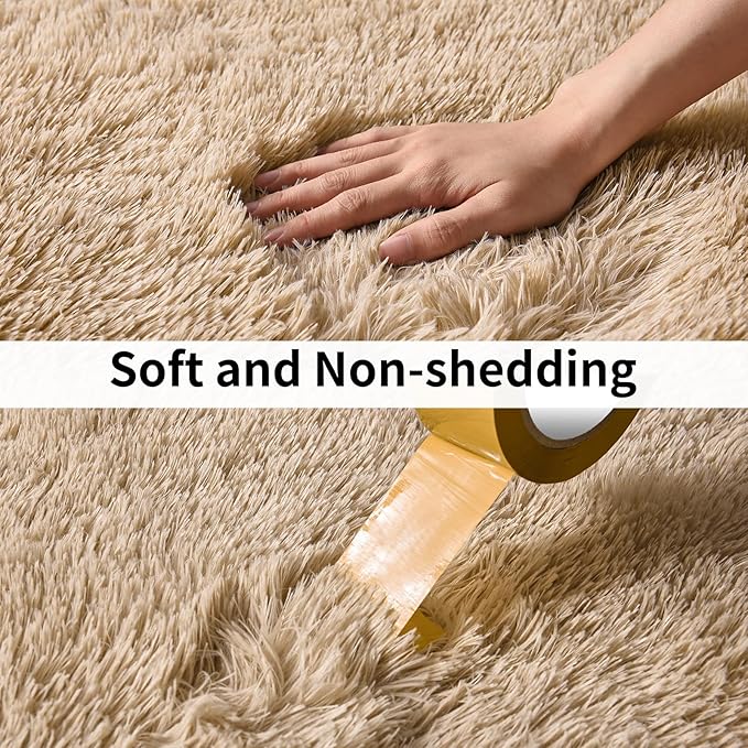 Soft Runner Rugs for Bedroom Hallways, 2x5 Beige Fluffy Shag Throw Area Rug Non Slip for Bedside Dorm, Long Shaggy Furry Carpet for Nursery Living Room