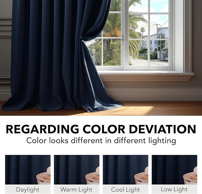 Deconovo Blackout Curtains, Thermal Insulated, W70 x L84 2 Panels, Back Tab, Machine Washable, Room-Darkening Drapes for Bedroom/Living Room Navy Blue
