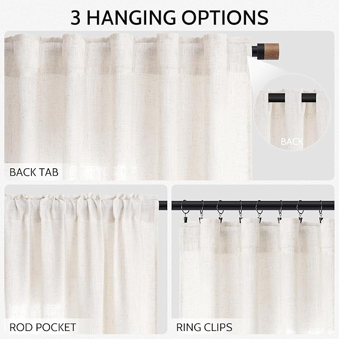 Ivory White Semi Sheer Linen Curtains 72 inch Length for Living Room Back Tab Rod Pocket Modern Farmhouse Coastal Decor Ivory White Cotton Textured Gauze Curtain 72 inches for Dining Room Office