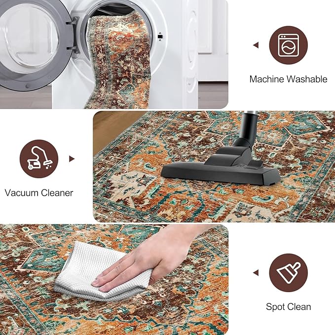 Yamaziot Washable Runner Rug, 2x6 Non-Slip Boho Vintage Hallway Rug Runner with Rubber Backing, Stain Resistant Distressed Carpet Runner for Bedroom, Kitchen, Laundry, Entrance