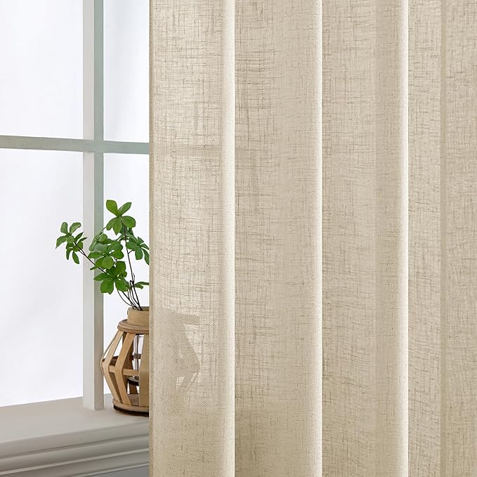 MIULEE Linen Curtains 96 Inch Length 2 Panels for Bedroom Living Room, Soft Thick Linen Textured Back Tab Window Drapes Semi Sheer Light Filtering Rod Pocket Modern Farmhouse Decor