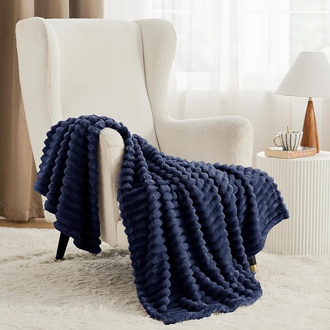 Bedsure GentleSoft Navy Blue Fleece Blanket for Couch - Cozy Soft Blankets for Women, Cute Small Throws for Girls, Navy, 50x60 Inches