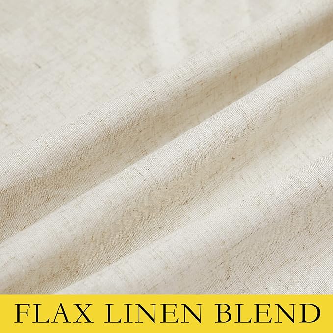 NICETOWN Farmhouse Style 100% Blackout Natural Linen Curtains 90 inches Length, 2 Panels, 42" W, Room Cooling Window Draperies with Thermal Insulated Liners for Dining Room