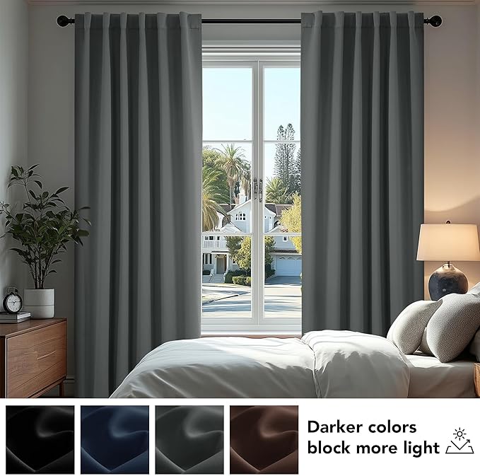 Deconovo Blackout Curtains, Thermal Insulated, W70 x L108 2 Panels, Back Tab, Machine Washable, Room-Darkening Drapes for Bedroom/Living Room Dark Grey