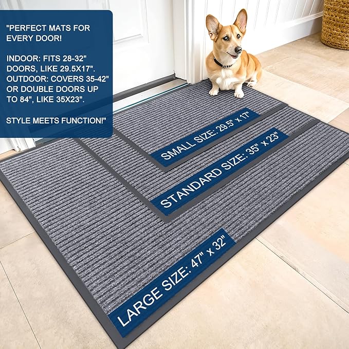 OLANLY Front Door Mat Indoor Outdoor Entrance, 2-Pack 59 x 34 Inch, Waterproof Heavy Duty Doormat, Fade Resistant, Low Profile, Easy Clean Patio Porch Welcome Floor Mats for Entry, Light Gray