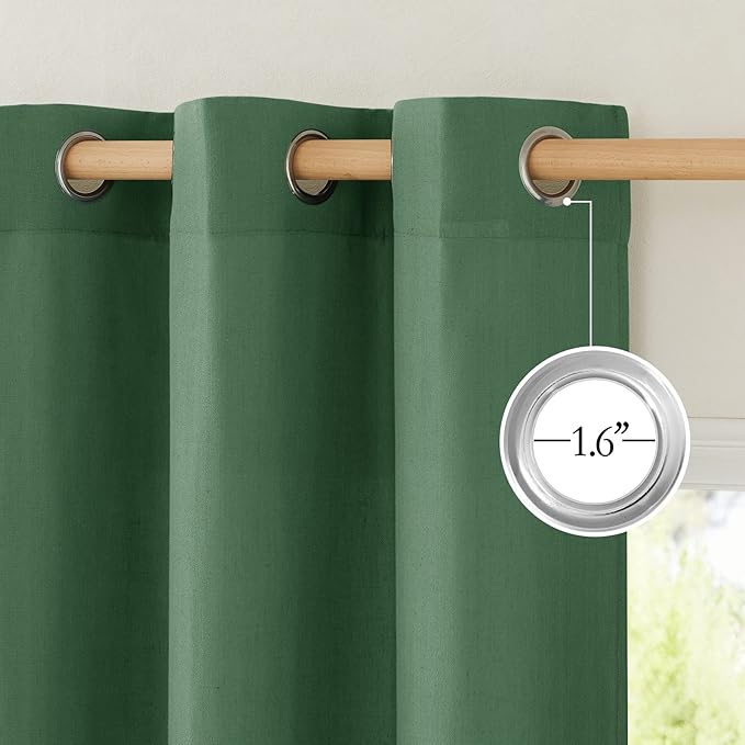 NICETOWN Olive Green Linen Kitchen Curtains 36 inch Length, Decorative Thick Flax Small Window Treatments Privacy Assured with Light Filtering for Bedroom/Bathroom, W55 x L36, 2 Panels