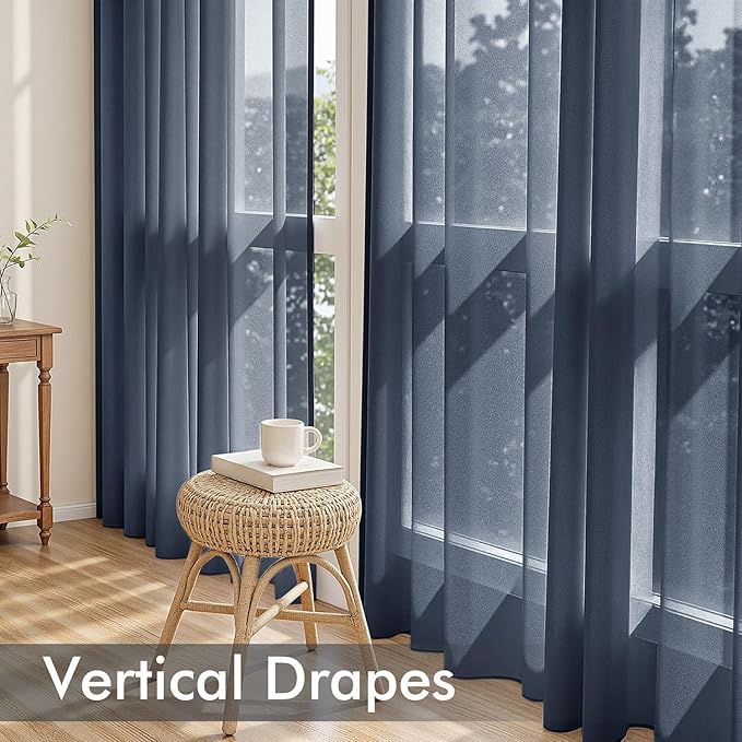 MIULEE Navy Blue Sheer Curtains 84 Inches Long, 4 Panels Set, Light Filtering Rod Pocket Voile Drapes Window Treatments, Semi Transparent Airy Fabric for Bedroom and Living Room, 42 x 84 Inches