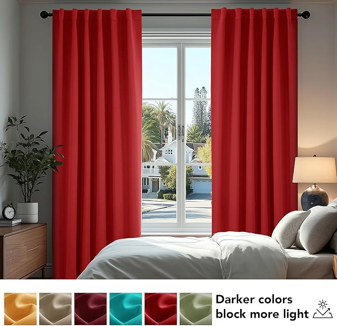 Deconovo Christmas Blackout Curtains, Thermal Insulated, W42 x L63 2 Panels, Back Tab, Machine Washable, Room-Darkening Drapes for Bedroom/Living Room Red