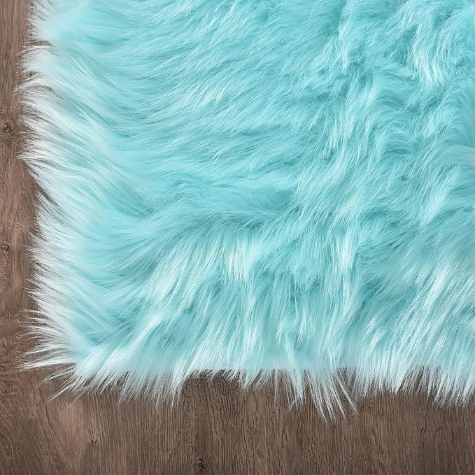 Latepis Light Blue Rugs for Living Room 6x8 Faux Sheepskin Fur Rug Washable Fluffy Rugs Shag Fuzzy Rug for Bedroom Entertainment Room Home Decor