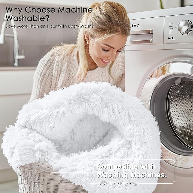 OLANLY 8x12 Machine Washable Large Area Rugs for Living Room, Bedroom, Soft Fluffy Shaggy Bedside Rug, Indoor Floor Carpet for Kids Girls and Boys, Dorms, Nursery, Home Decor Aesthetic, White