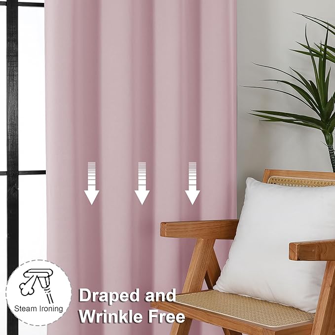 Simplebrand Ava Blush Short Blackout Curtains for Bedroom 45 Inches Long 2 Panels Set, Solid Thermal Insulated, Energy Saving Window Treatment Curtains Blackout Drapes, W40 x L45 Inch, Blush