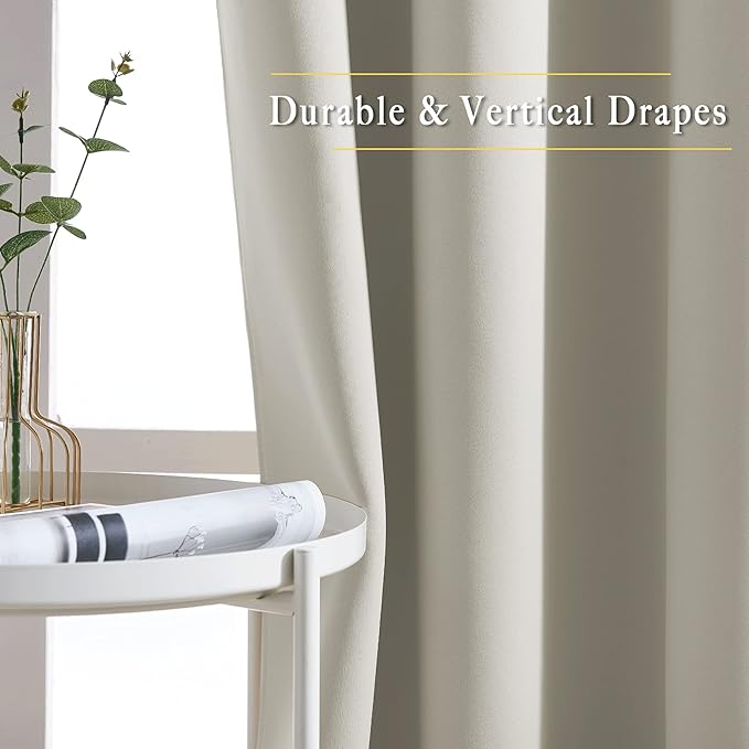 NICETOWN Room Darkening Room Divider Curtains 118 inches Long, Grommet Thermal Window Treatments Sound Reducing Drapes for Sliding Glass Door, Natural, W66 x L118, 2 Pieces