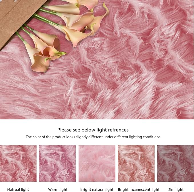 ORINOVA Pink Area Rugs 8x10 Shag Large Washable Rugs for Bedroom Plush Faux Sheepskin Shaggy Fur Rug for Living Room Soft Rectangle Rug