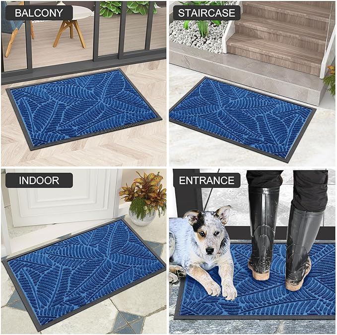 Colorxy Waterproof Doormat, Sturdy Natural Rubber Front Door Mats, Non Slip Low Profile Indoor Outdoor Entrance Mat, Stain Resistant Easy Clean Floor Mat for Patio or Entryway, 48''x32'', Light Blue