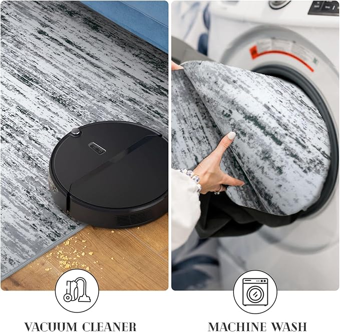 Lansny Modern Abstract Hallway Runner Rug, Black Grey White White Washable Kitchen Runner Non-Slip Soft 2x8 Runner Rug Thin Print Faux Wool Carpet for Entryway Bedroom Laundry Room Indoor Home Decor
