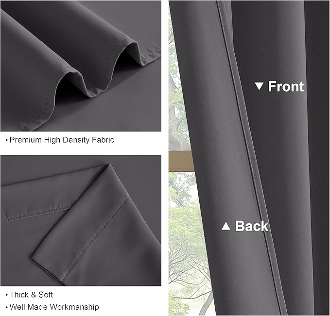 PONY DANCE Curtains 45 inch Length - Double Panels Back Tab & Rod Pocket Thermal Insulated Short Blackout Drapes for Kitchen Bedroom, 52" x 45" Per Panel, Dark Grey, 2 Pieces
