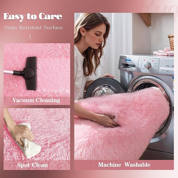 6x9 Area Rug for Living Room: Fluffy Shag Soft Washable Rugs Large Fuzzy Plush Indoor Carpet for Bedroom Nursery Playroom Kids Girls Boys Room (Pink, 6'x9')