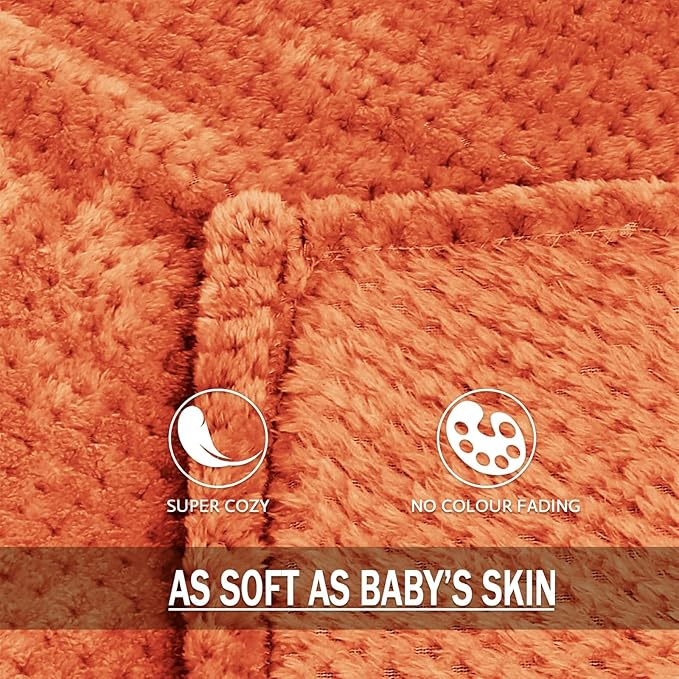 Exclusivo Mezcla Fleece Bed Blanket Twin Size, Super Soft and Warm Blankets for Couch, Sofa and Bed Waffle Textured, Cozy, Fuzzy and Lightweight (Burnt Orange, 60x80 Inches)