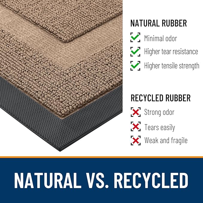 OLANLY Front Door Mat Indoor Outdoor Entrance, Waterproof All-Season, All-Weather Doormat, Sturdy Natural Rubber, Low Profile, Easy Clean Patio Porch Entryway Mat, 47x32, Mocha