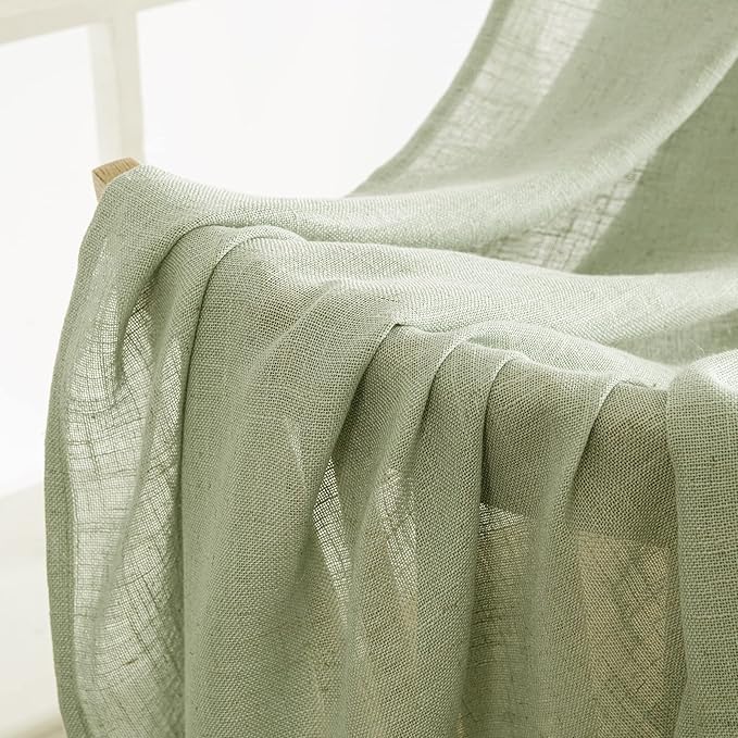MIULEE Sage Green Linen Curtains 84 Inch Length for Bedroom Living Room, Soft Thick Linen Textured Window Drapes Semi Sheer Light Filtering Back Tab Rod Pocket Burlap Look, 2 Panels, 37x84 Inches