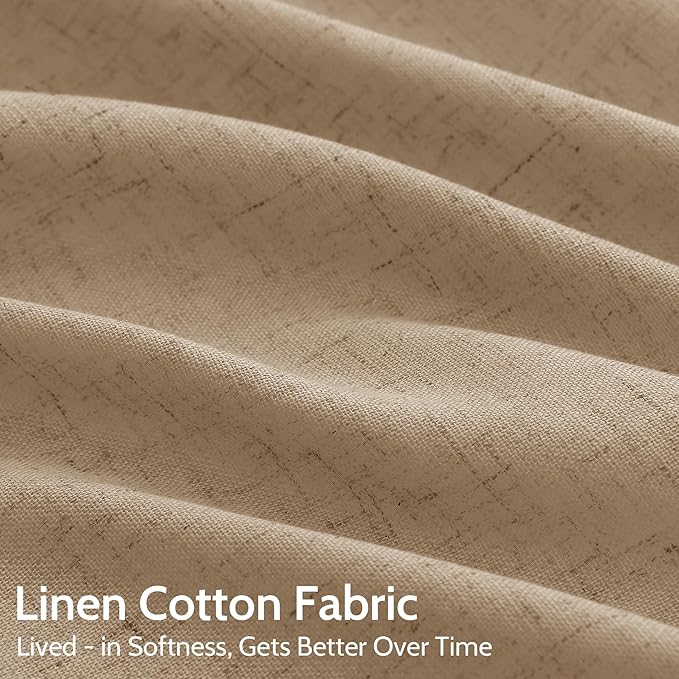 Sand Beige Linen Curtains for Living Room 94 Inches Long Simple Modern Light Filtering Semi Sheer Curtain Back Tab Rustic Farmhouse Luxury Home Decor Drapes for Bedroom Dinner Room 52x94, 2 Panels