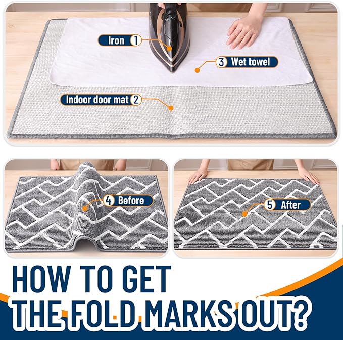 OLANLY Front Door Mat, Non-Slip Rubber Backing, Dirt Resistant and Absorbent, Washable, Easy to Clean Low-Profile Indoor Doormat for Back Door, Entryway, Inside Entrance, 36x24, Grey