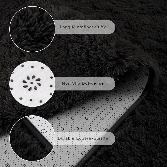 Chicrug Soft Runner Rug for Bedroom Living Room Plush Fluffy Rugs 5x7 Feet, Shag Furry Runner Rug Carpet Non Shedding for Nursery Children Kids Girls Room Home Decorative, Black
