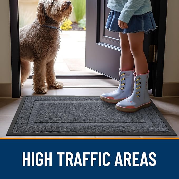 OLANLY Front Door Mat Indoor Outdoor Entrance, Waterproof All-Season, All-Weather Doormat, Sturdy Natural Rubber, Low Profile, Easy Clean Patio Porch Entryway Mat, 47x23, Charcoal Gray
