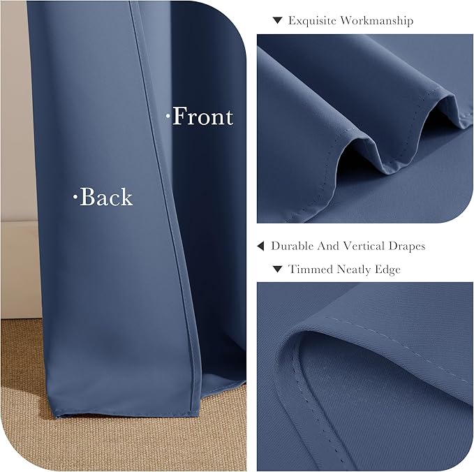 Pony Dance Blackout Curtain Panels for Kitchen, Cafe Curtains for Bathroom, Room Darkening Blackout Draperies Window Treatment Tiers, 34x30 Inch, Blue Haze, 2 Panels