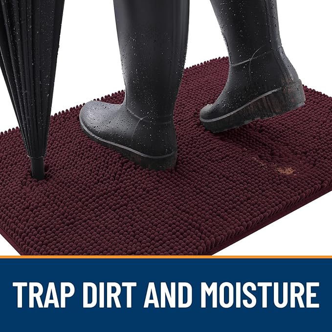 OLANLY Dog Door Mat for Muddy Paws 54x32, Absorbs Moisture and Dirt, Absorbent Non-Slip Washable Doormat, Quick Dry Chenille Mud Mat for Dogs, Entry Indoor Entryway Carpet for Inside Floor, Russet