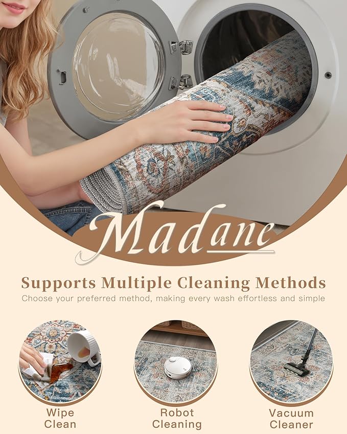 Madane Runner Rugs for Hallway 2x10 Long Washable Non-Slip Hallway Runner Rug Low-Pile Stair Kitchen Runner Soft Throw Carpet for Entrance Living Dining Laundry Room (Navy, 2 x 10)