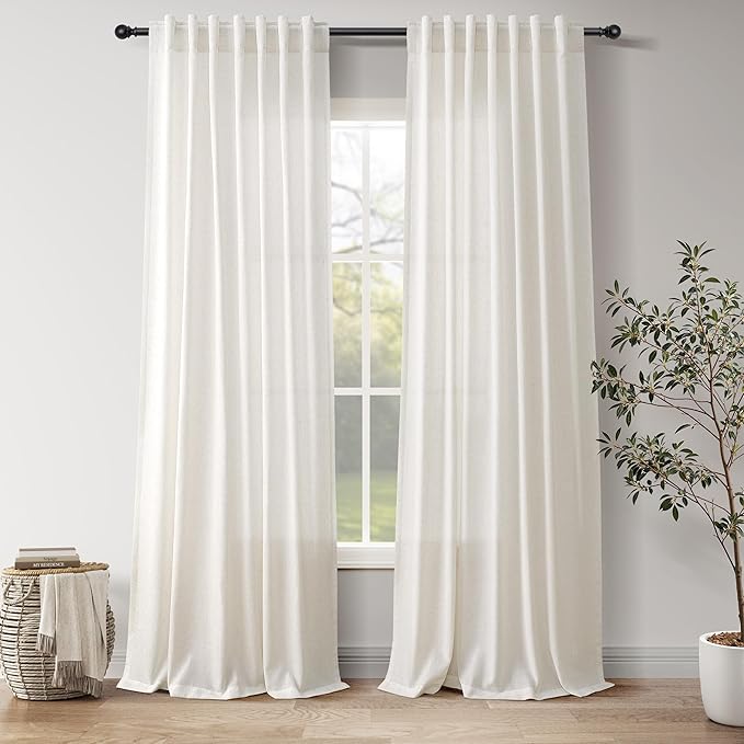 Nanspring Natural Linen Curtains 96 Inches Long for Living Room Bedroom Rustic Light Filtering Curtains Back Tab and Rod Pocket Farmhouse Decor Curtain for Dinner Room Office 52x96, 2 Panels