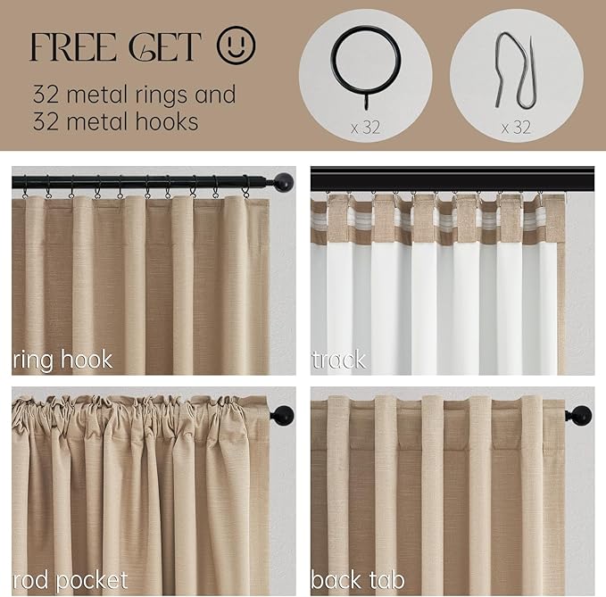 Topfinel Blackout Curtains 92 Inch Long for Bedroom Living Room Linen Textured Farmhouse Room Darkening/Thermal/Noise Reduction Window Treatment Drapes with Hooks 2 Panels, 2x52Wx92L Tan Taupe