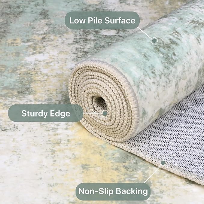 BEIMO 1'5''x2'5'' Rugs for Entryway Entrance Kitchen Bathroom, Machine Washable Modern Abstract Rug, Small Soft Low Pile Indoor Floor Mat with Non Slip Backing, Light Green