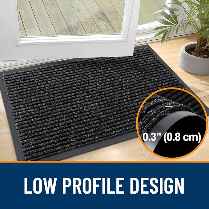 OLANLY Front Door Mat Indoor Outdoor Entrance, 2-Pack 47 x 23 Inch, Waterproof Heavy Duty Doormat, Fade Resistant, Low Profile, Easy Clean Patio Porch Welcome Floor Mats for Entry, Off-Black