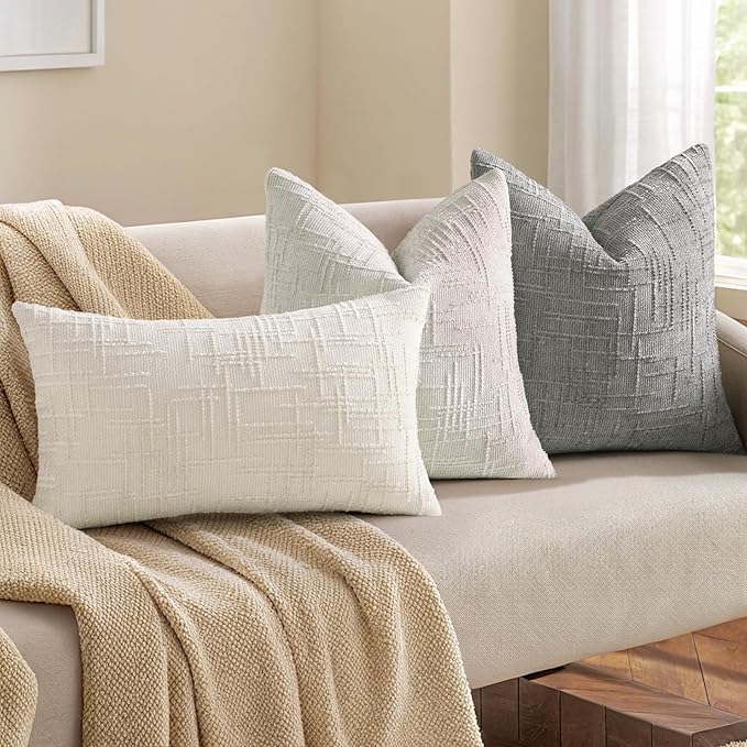decorUhome Neutral Grey Chenille Euro Sham Throw Pillow Covers 26x26 Set of 2 Textured Soft Cozy Slubby Couch Pillow Covers Modern Farmhouse Boho Decorative Pillow Cases for Bed Sofa Living Room