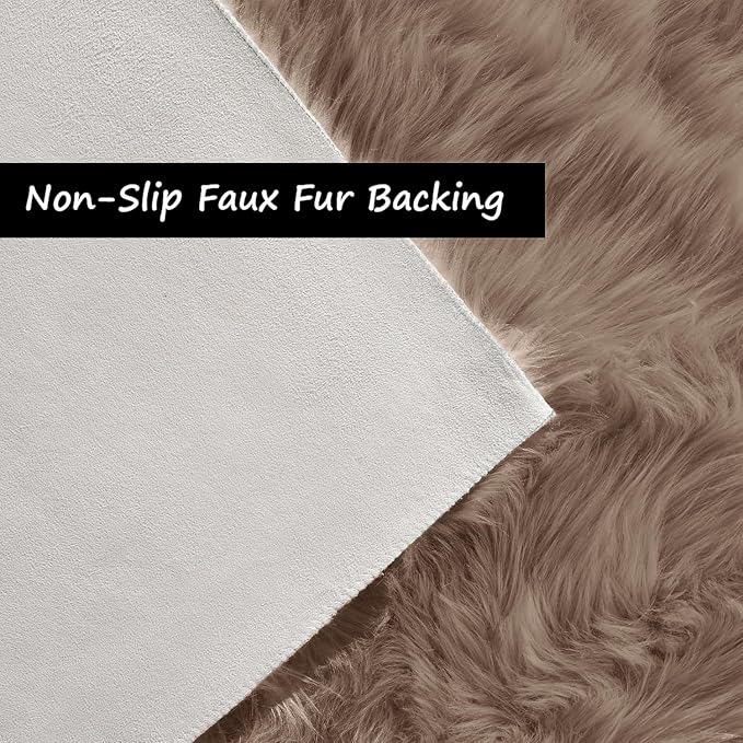 Goolela Faux Fur Rug for Bedroom 3x5 Light Brown Beige Fluffy Furry Fuzzy Sheepskin Rug Bedside Living Room Soft Rectangle