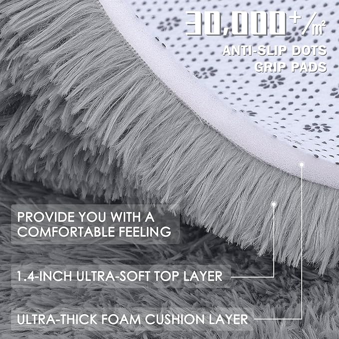 OLANLY 2x6 Machine Washable Runner Rugs for Hallway, Soft Fluffy Shaggy Bedside Rugs for Bedroom, Living Room, Indoor Floor Carpet for Kids Girls Boys, Nursery Rooms, Home Decor Aesthetic, Light Grey