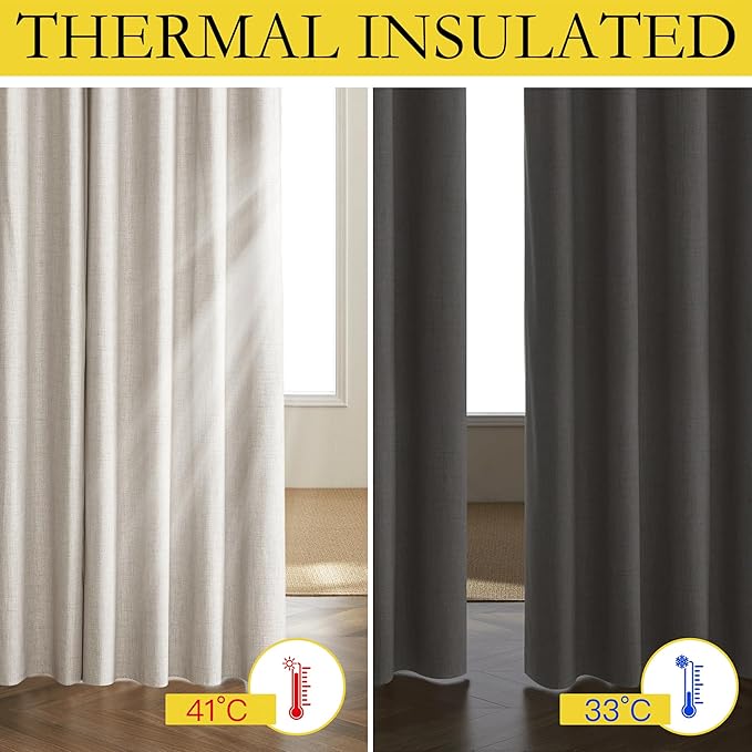 NICETOWN Brich Vintage Open Linen Weave Flax Thermal Curtains, 100% Blackout Curtains 84" Long for Dining Room, Soundproof Window Treatment Drapes for Hall Room, 42" Wide Per Panel, Set of 2
