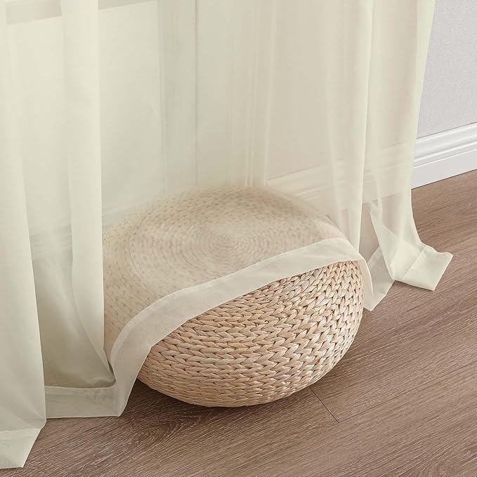 OWENIE Cream Sheer Curtains 120 Inches Long 2 Panels Set, Airy Lightweight Sheer Cream Curtains for Living Room Bedroom, Farmhouse Voile Filmy Rod Pocket Curtains Drapes, 2 Pcs, 59" Wx120 L Inch